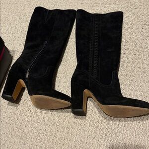 Vince Camuto Black Suede Mid-Calf Block Heel Boots